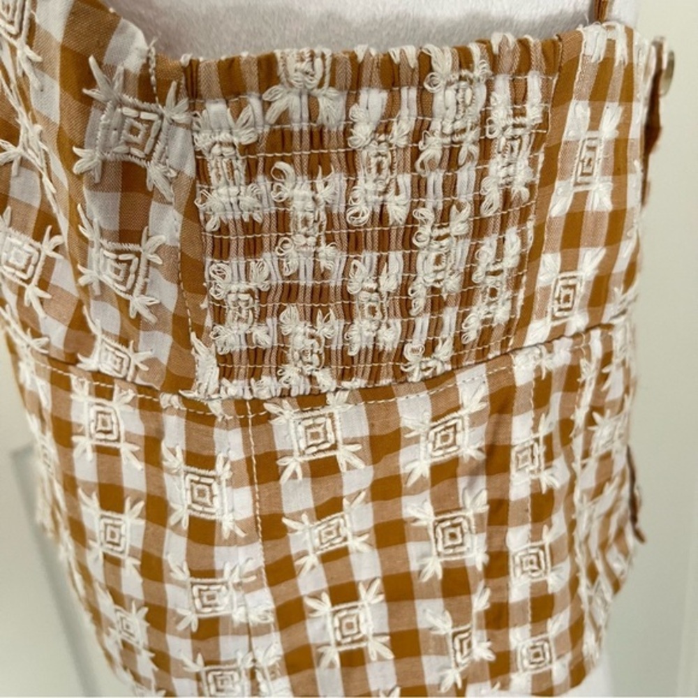 Anthropologie Maeve Scalloped Crop Top Sz‎ 6 Neutral Motif Brown Spaghetti strap - Picture 7 of 13